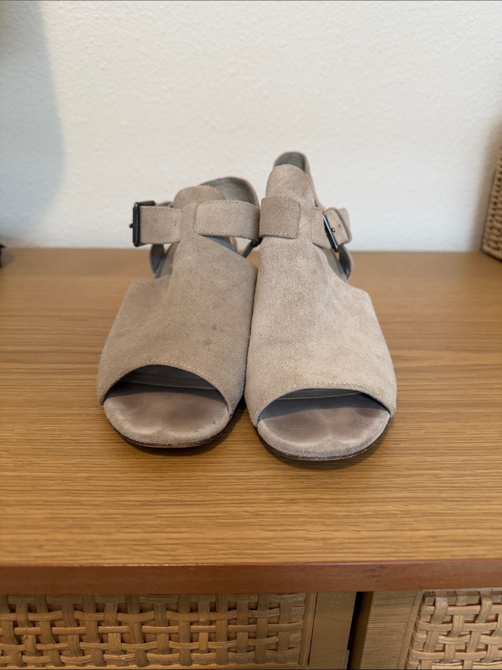 Nine West Taupe Suede Open-Toe Mule Sandals